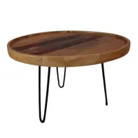Masă de cafea cu blat rotund din lemn de tec și picioare metalice T-252 Masă de cafea cu blat rotund din lemn de tec și picioare metalice T-252