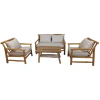 Mobila living din lemn de tec PS-5 - 4 piese: canapea, două fotolii și masă Mobila living din lemn de tec PS-5 - 4 piese: canapea, două fotolii și masă