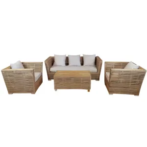 Mobila living LOVINA din ratan - canapea, 2 fotolii, masa + perne Mobila living LOVINA din ratan - canapea, 2 fotolii, masa + perne