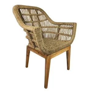 Scaun de sufragerie fabricat din lemn de tec și frânghie naturală din iarbă de mare. Scaun de sufragerie fabricat din lemn de tec și frânghie naturală din iarbă de mare.