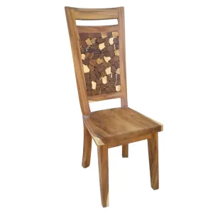 Scaun de masă din lemn de tec de tip Puzzle pe spate Scaun de masă din lemn de tec de tip Puzzle pe spate